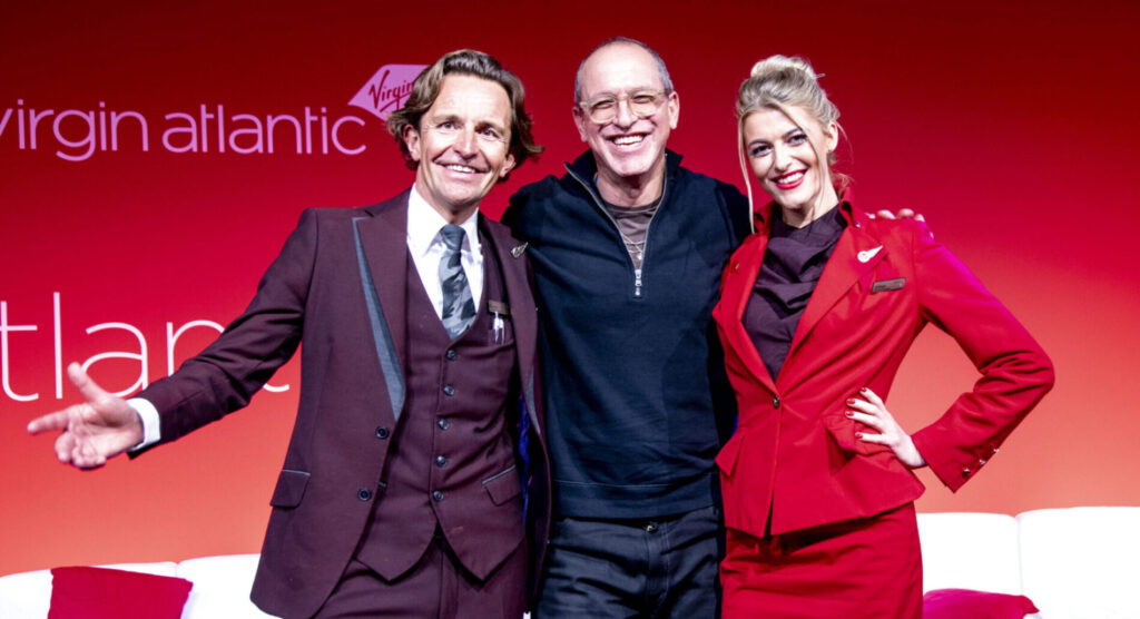 Virgin Atlantic CEO, Shai with two flight service managers